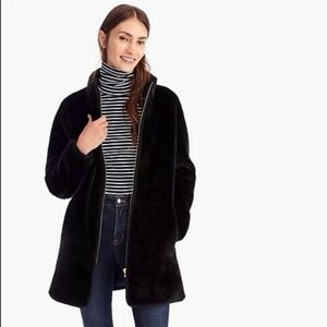 J Crew Zip Up Teddy Coat in Black size XL
